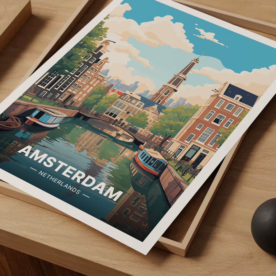 Amsterdam Vintage Travel Poster, Netherlands Cityscape - Image 3