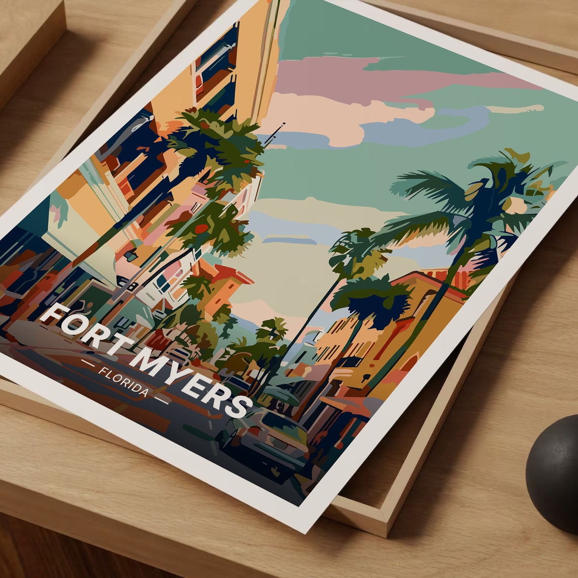 Fort Myers Florida Palm Tree Street Downtown Retro Travel Poster - Image 3