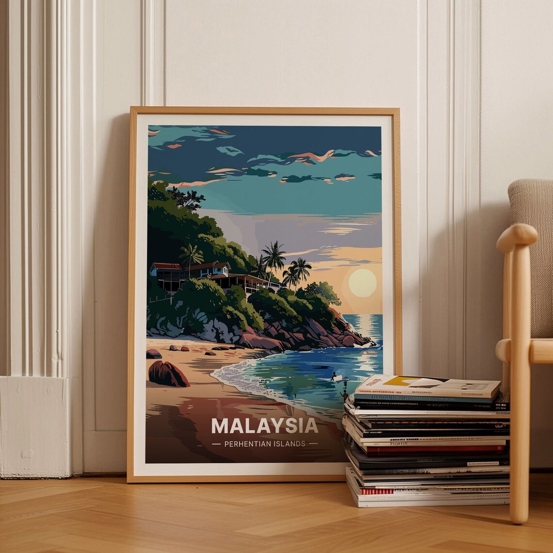 Perhentian Islands Malaysia Sunset Beach Rocky Coast Tropical Poster