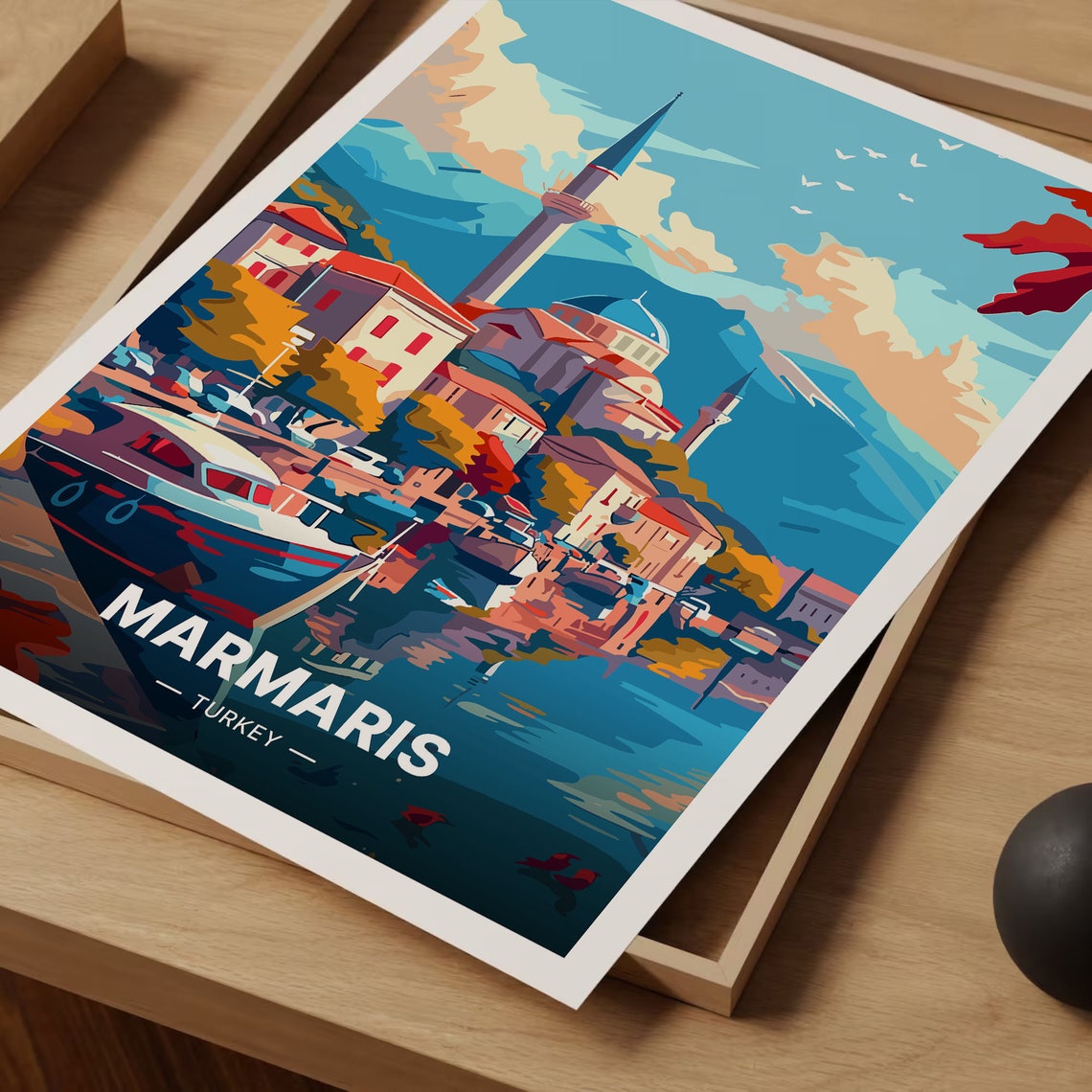 Marmaris Turkey Harbor Marina Mosque Waterfront Travel Poster - Image 3