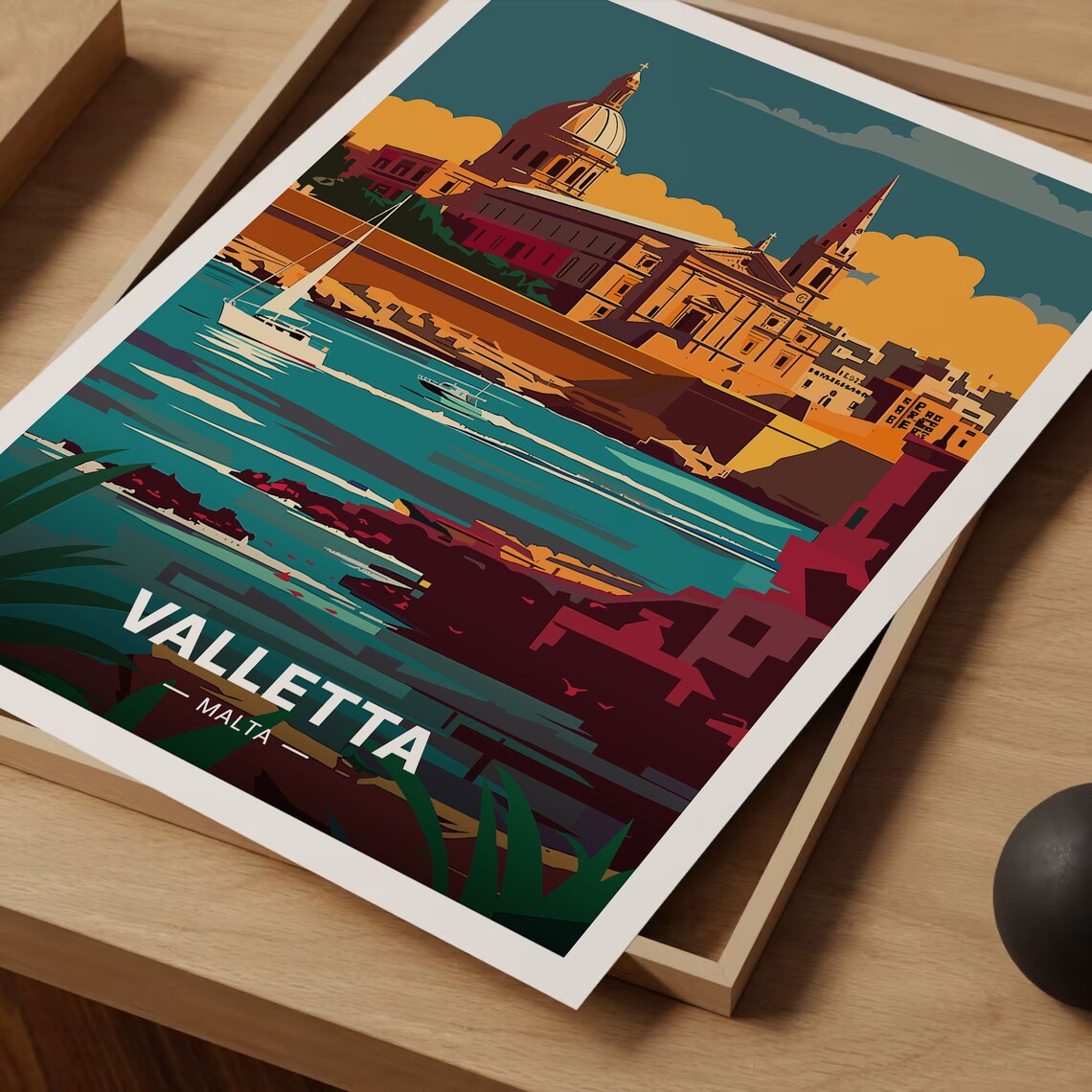 Valletta Malta Grand Harbour Basilica Sailing Boats Travel Poster - Image 3