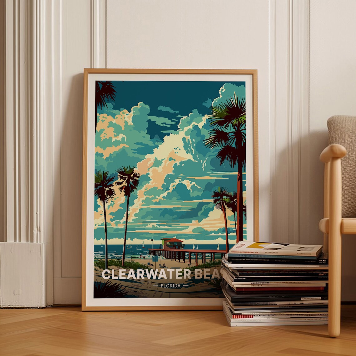 Clearwater Beach Florida Travel Poster, Coastal Decor