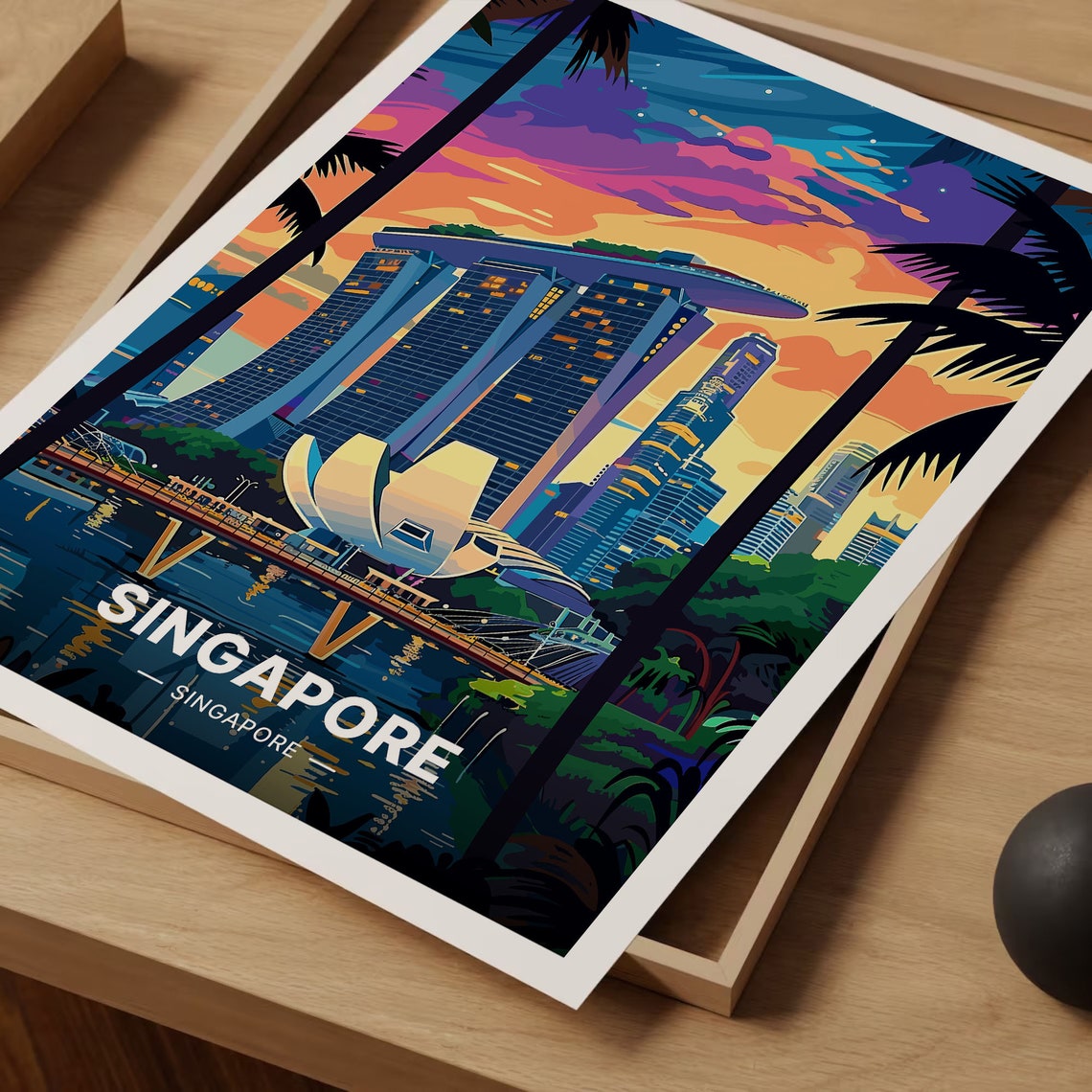 Singapore Marina Bay Sands Sunset Skyline City Lights Travel Poster - Image 3