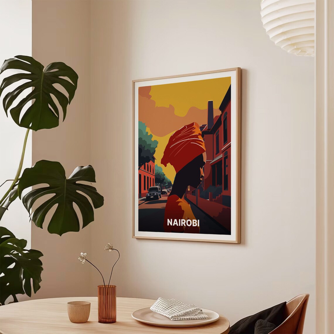 Nairobi Kenya Travel Poster City Street Sunset Silhouette Woman Art - Image 2