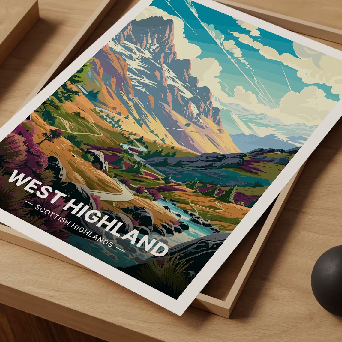 West Highlands Scotland Mountain Valley Winding Path Vista Poster - Image 3