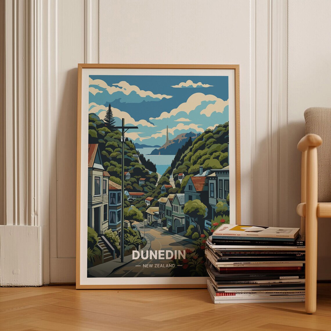 Dunedin New Zealand Harbour City Street Heritage Homes Poster