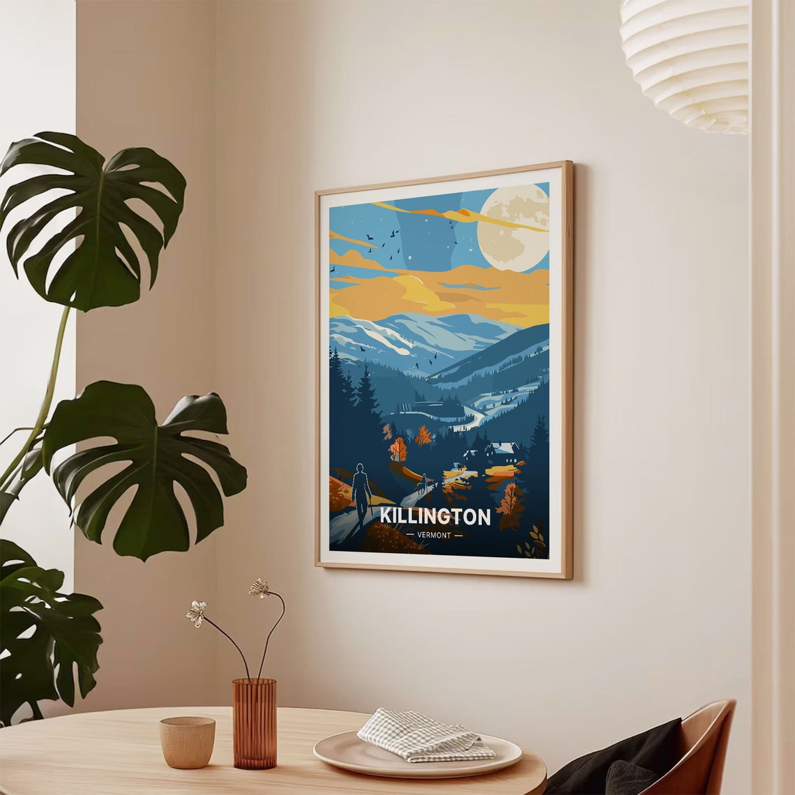 Killington Vermont Moonlit Mountains Village Lights Winter Poster - Image 2