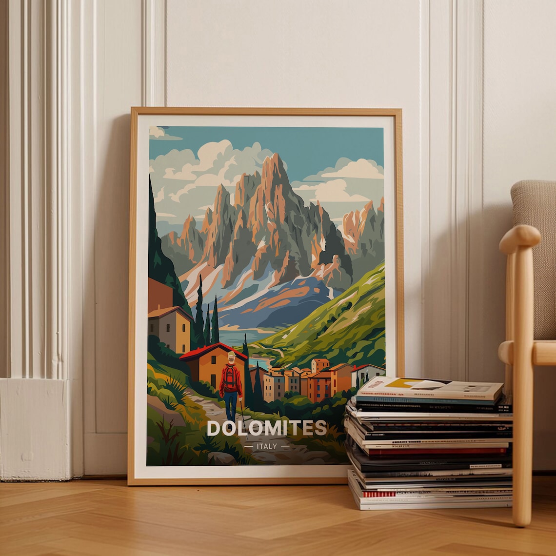 Italy Dolomites Travel Poster, Scenic Mountain Landscape