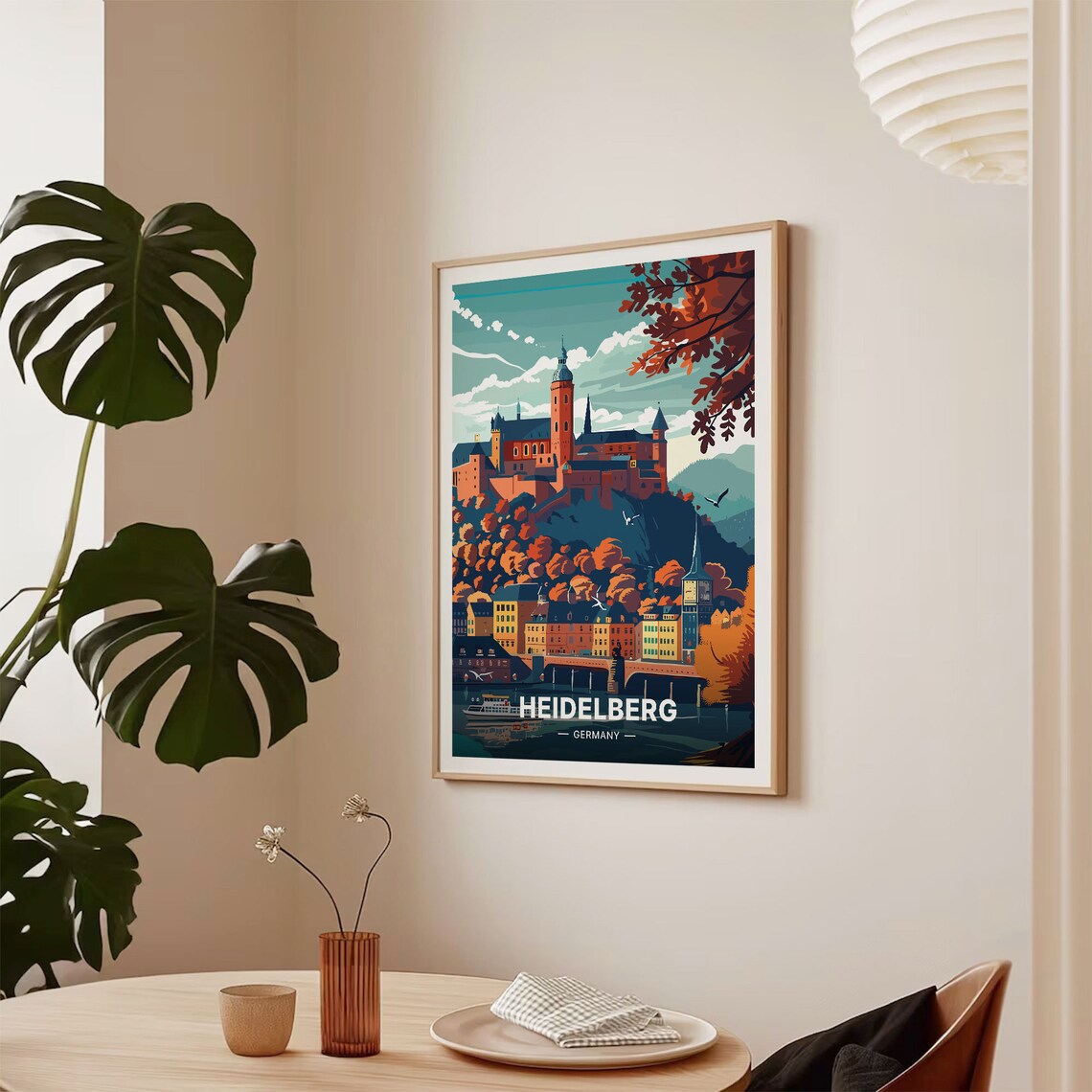 Heidelberg Germany Travel Poster Castle Hill Old Town Bridge Art - Image 2