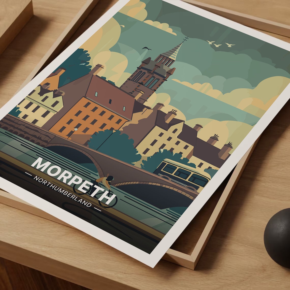 Morpeth Northumberland Riverside Town Clock Tower Bridge Travel Poster - Image 3