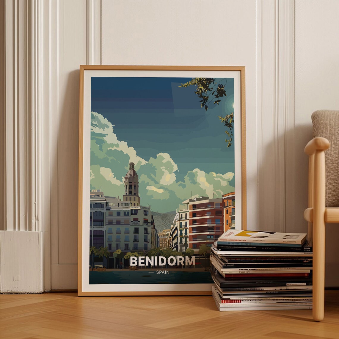 Benidorm Spain Coastal City Promenade Evening Sky Travel Poster