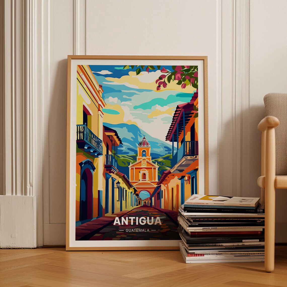 Antigua Guatemala Travel Poster, Mid-Century Modern Art