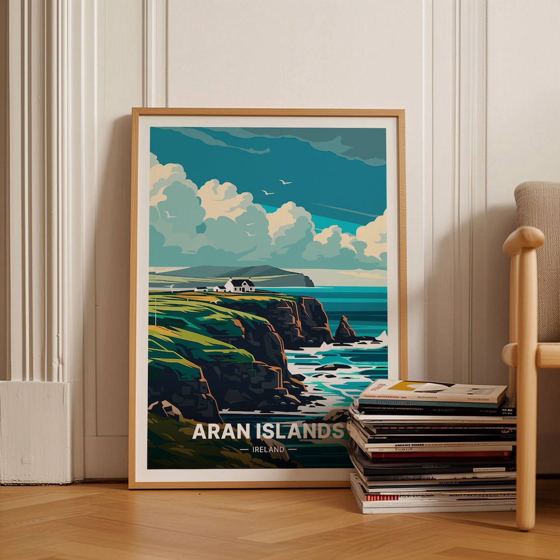 Aran Islands Ireland Rocky Cliffs Cottage Wild Sea Travel Poster