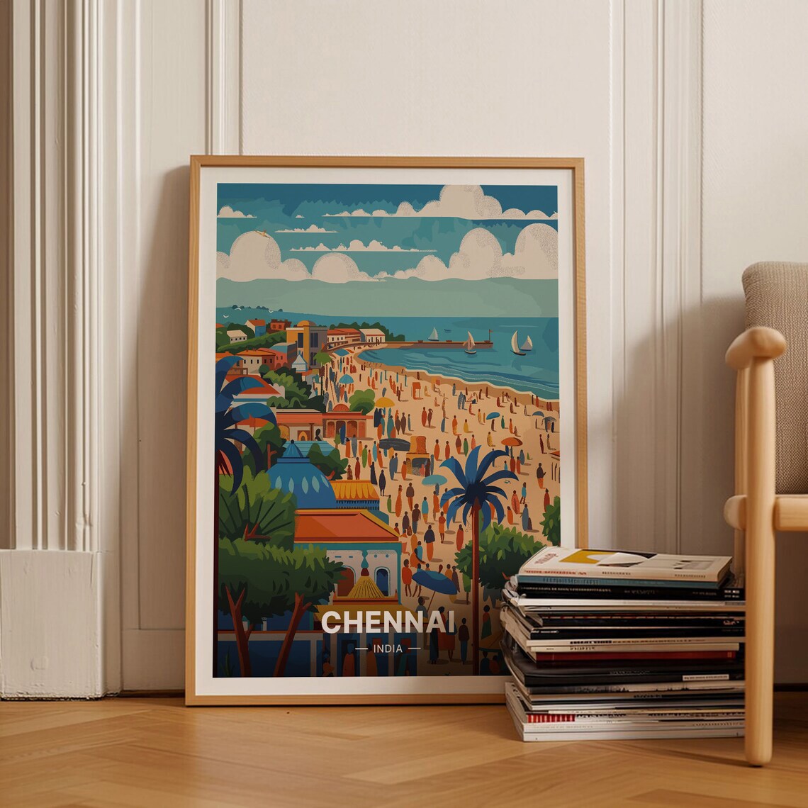 Chennai India Travel Poster, Vibrant City Landscape