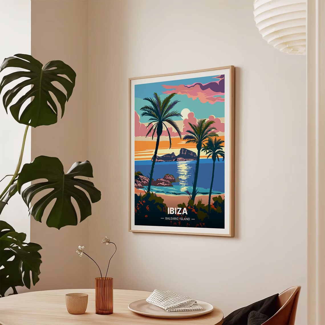Ibiza Balearic Island Sunset Palm Silhouette Sea View Poster - Image 2