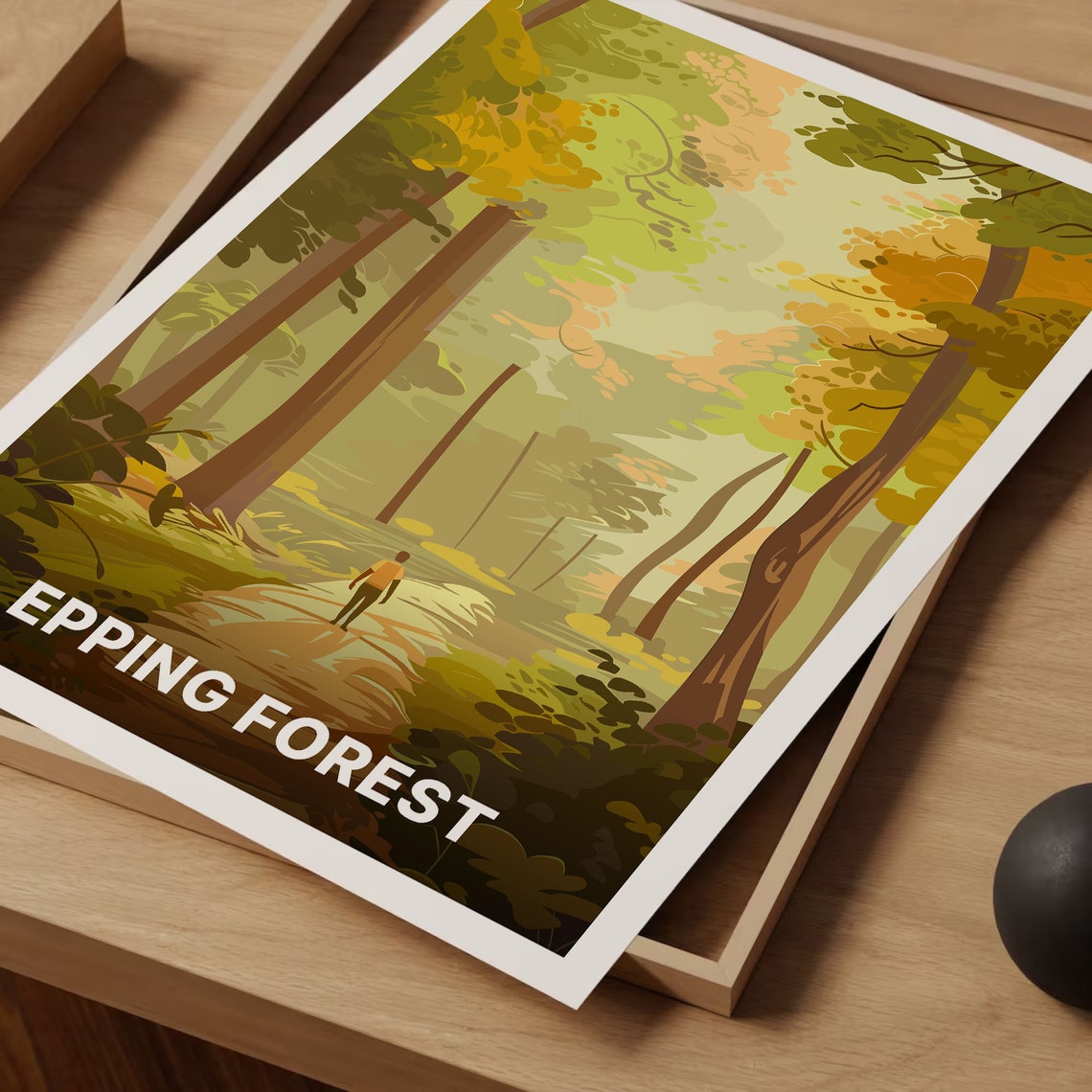 Epping Forest Sunlit Woodland Path Walker Autumn Trees Poster - Image 3