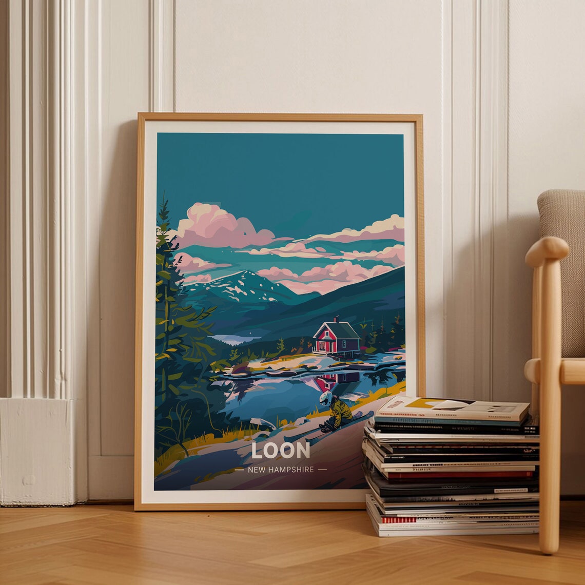 Loon New Hampshire Mountain Lake Red Cabin Ski Adventure Poster
