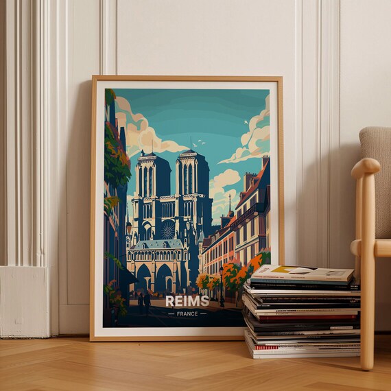 Reims France Cathedral Gothic Facade Cityscape Travel Poster