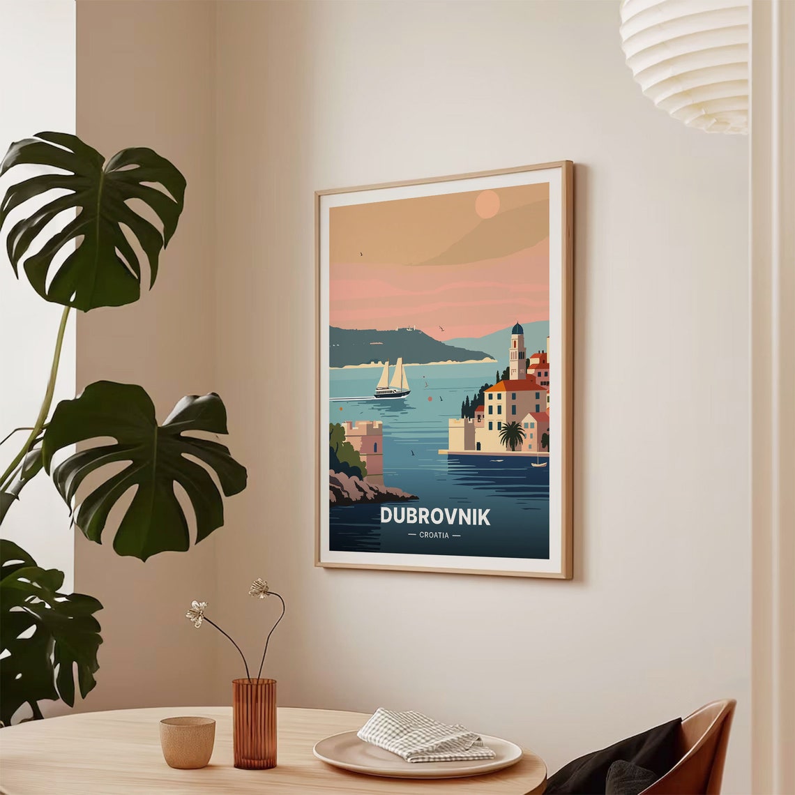 Dubrovnik Croatia Poster Old Town Walls Sunset Sailboat Romantic Art - Image 2
