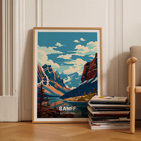 Banff National Park Canada Rocky Mountain Lake Peaks Scenic Travel Poster