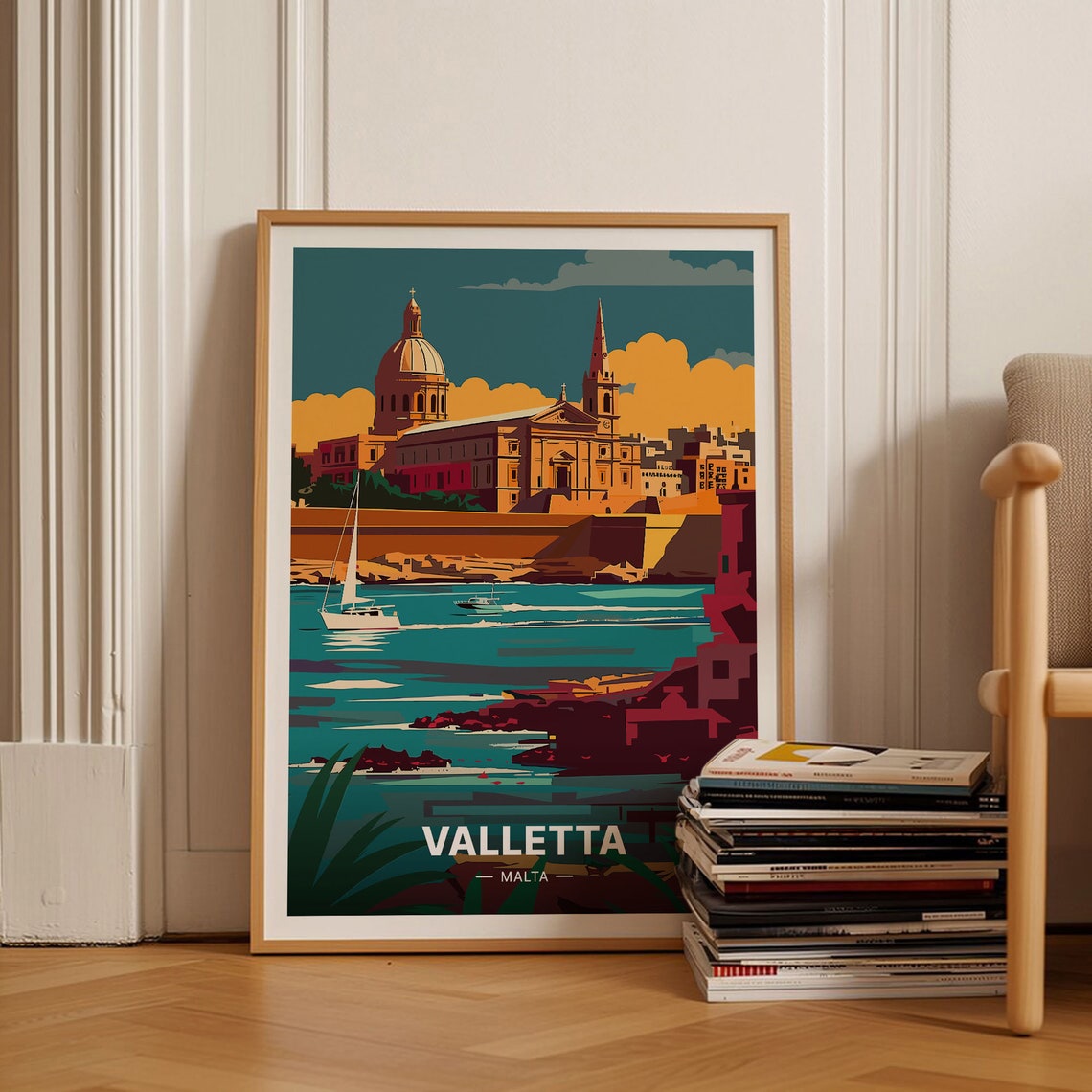 Valletta Malta Grand Harbour Basilica Sailing Boats Travel Poster