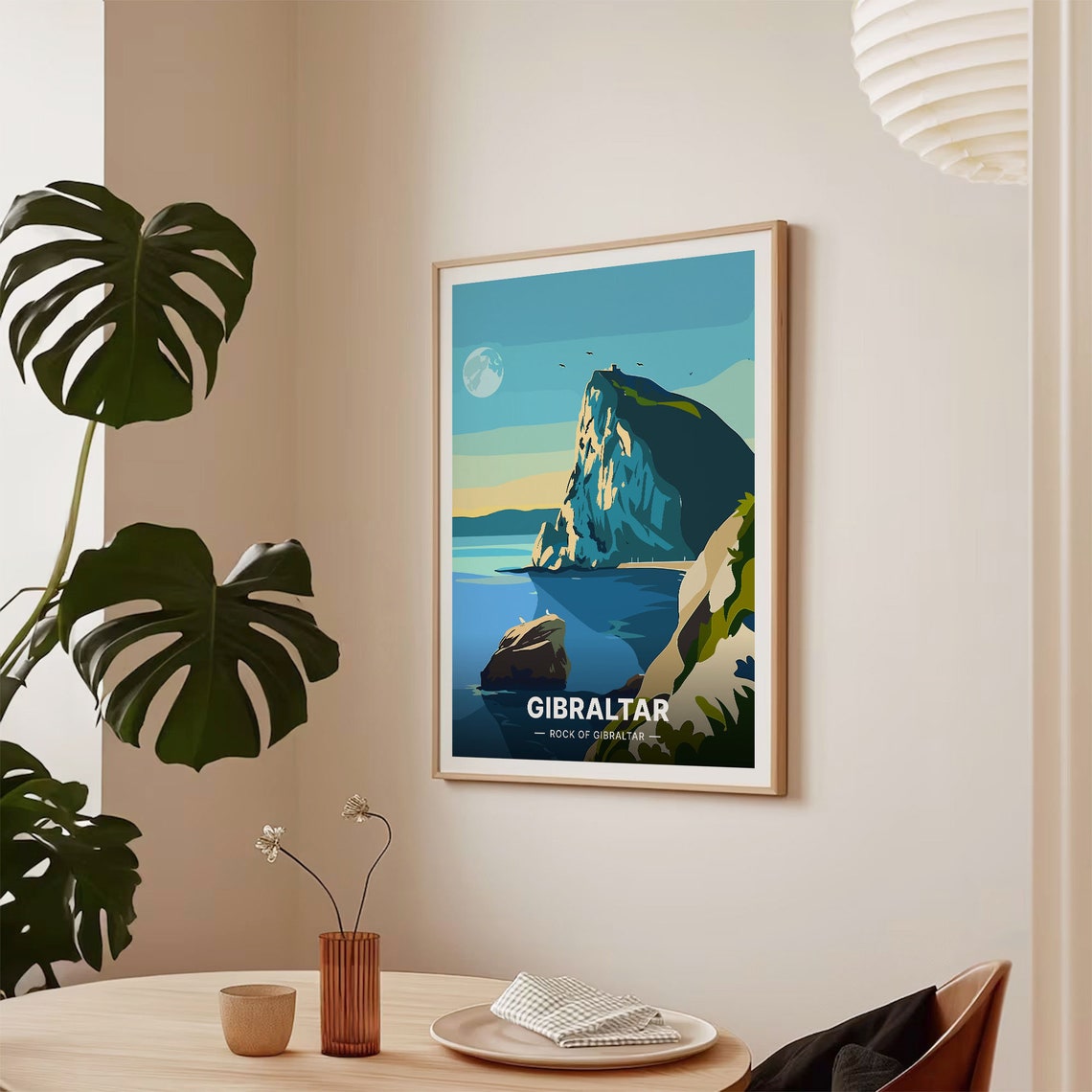 Gibraltar Rock Of Gibraltar Moonlit Strait Vintage Travel Poster - Image 2