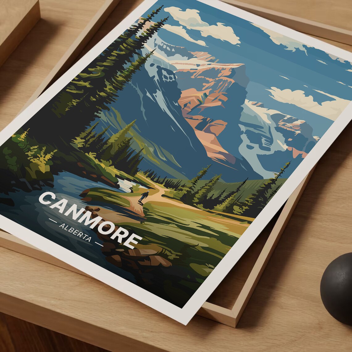Canmore Alberta Travel Poster Canadian Rockies Trail Mountain Art - Image 3