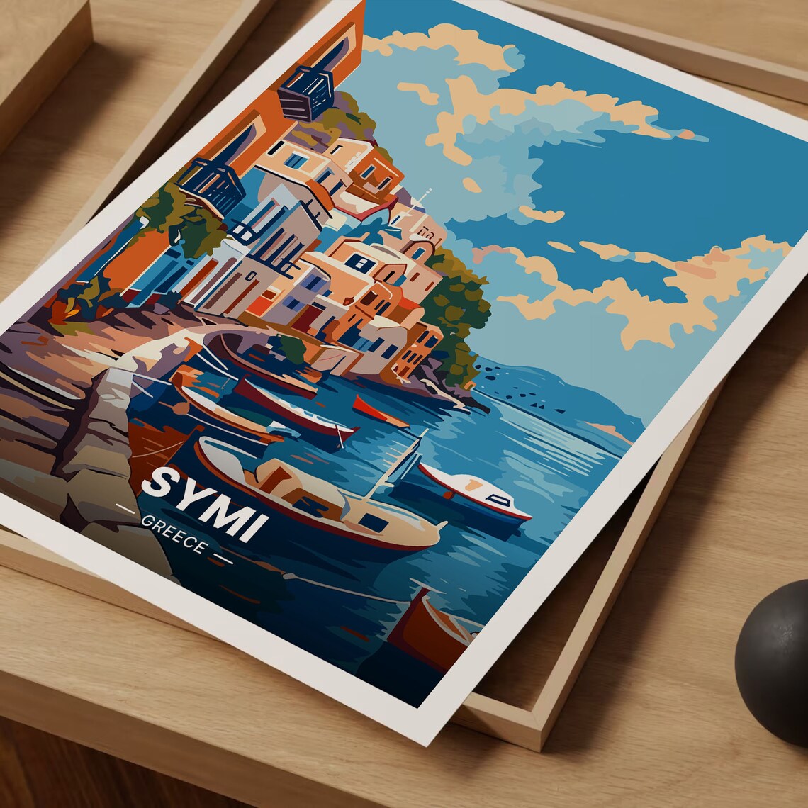 Symi Greece Colorful Harbor Houses Fishing Boats Aegean Poster - Image 3