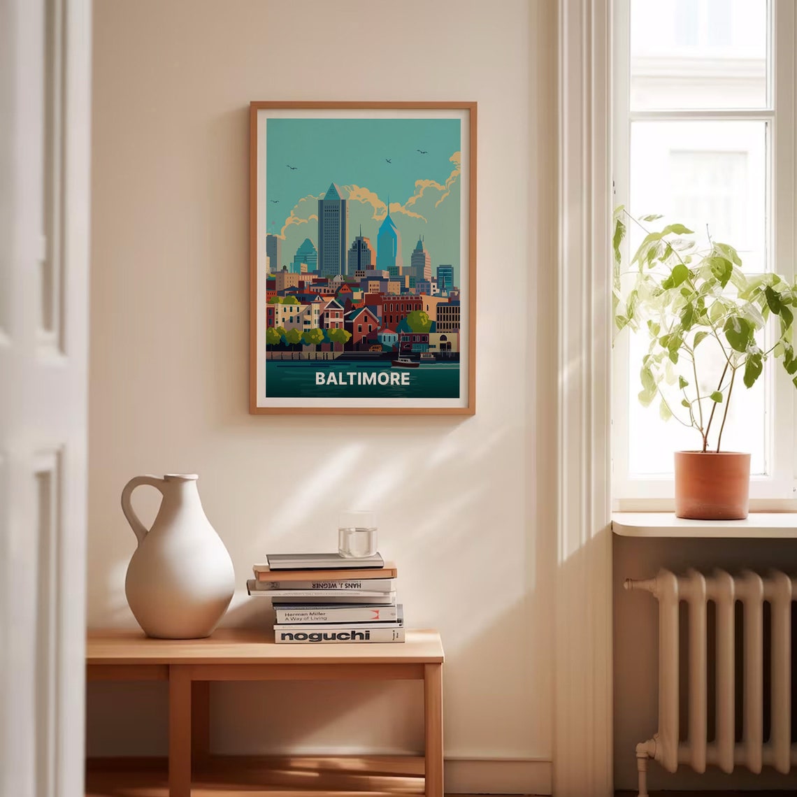 Baltimore Harbor Skyline Row Houses Retro Cityscape Travel Poster - Image 4