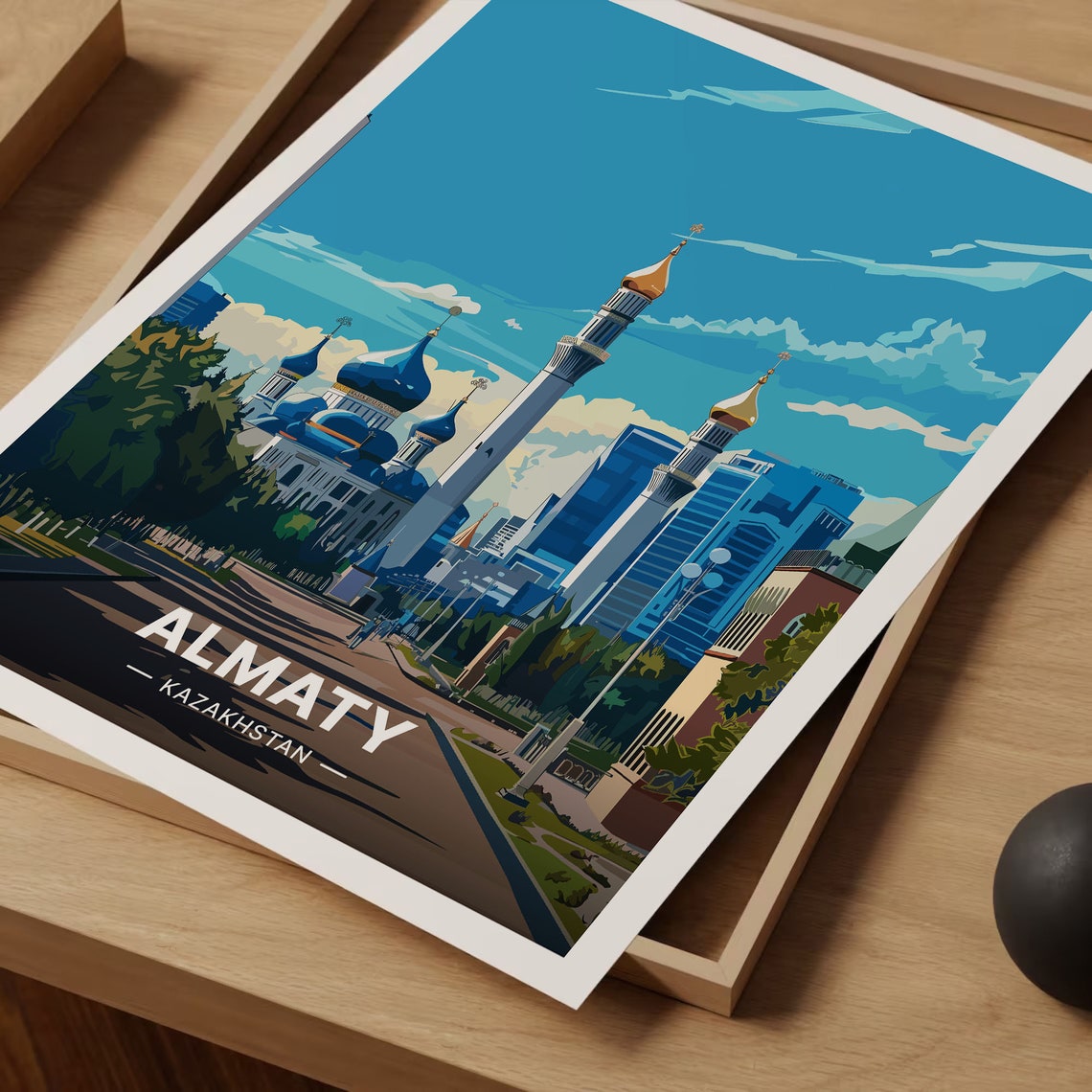 Almaty Kazakhstan City Skyline Blue Domes Travel Art Decor Poster - Image 3