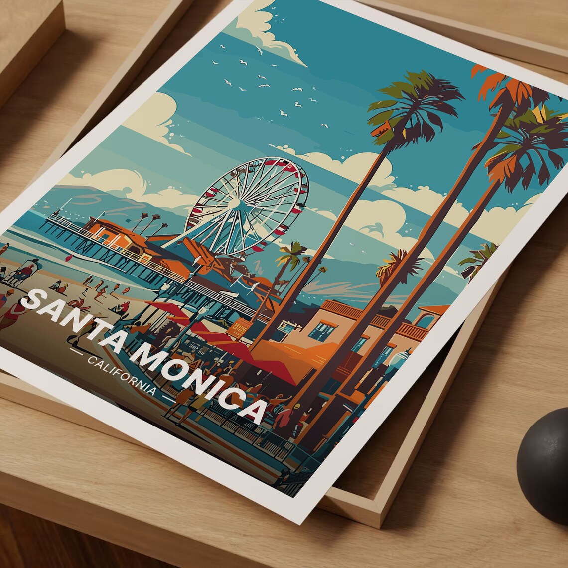 Santa Monica Pier Travel Poster, California Beach Art - Image 3