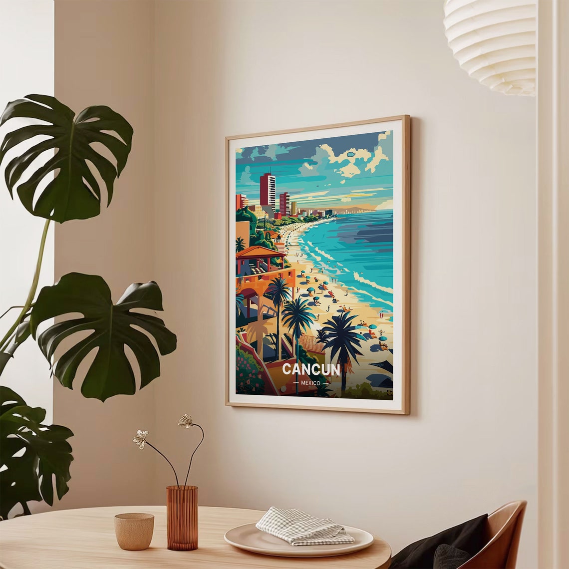 Cancun Mexico Caribbean Beach Cityscape Vintage Travel Poster - Image 2