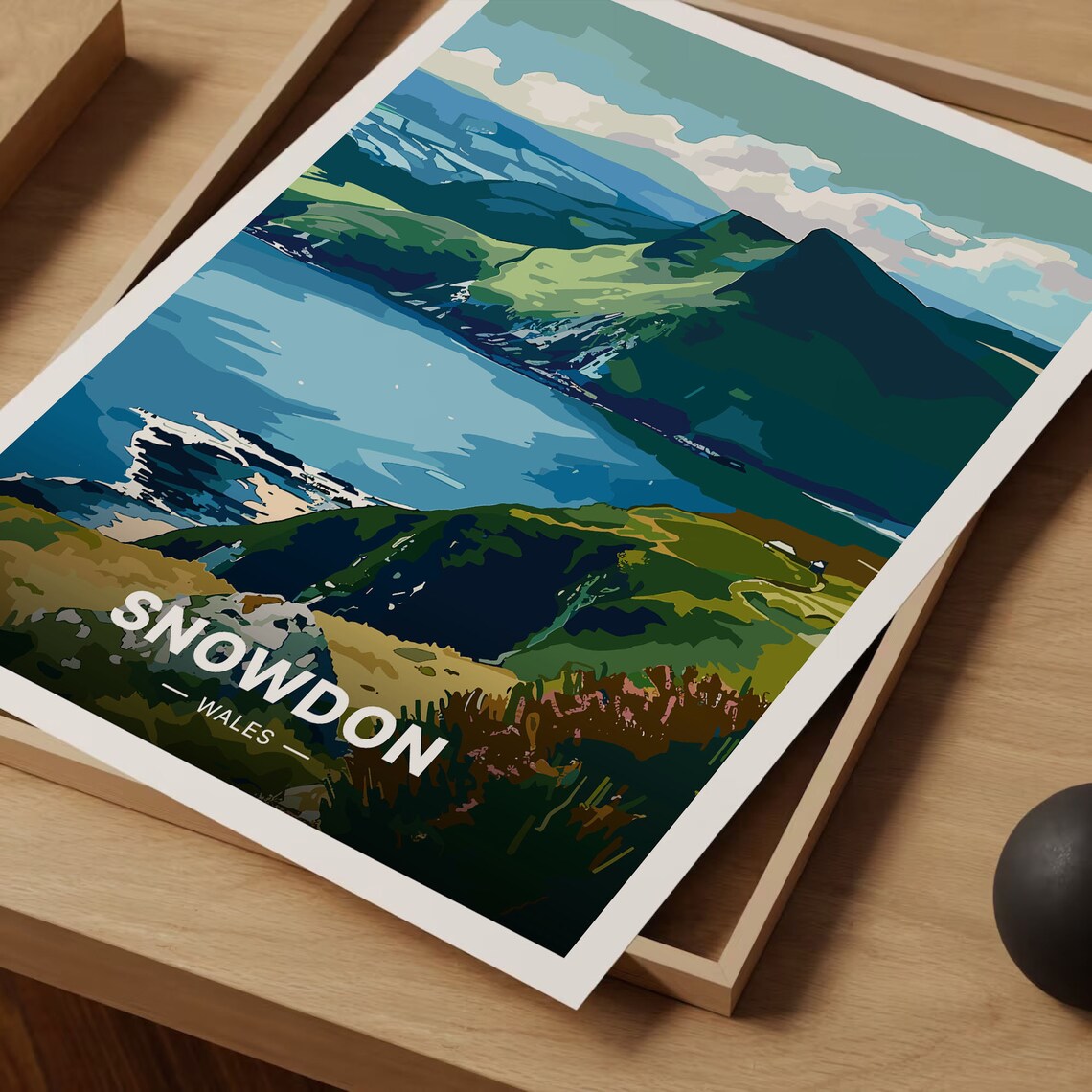 Snowdon Wales Mountain Ridges Blue Lake Vintage Illustrated Travel Poster - Image 3