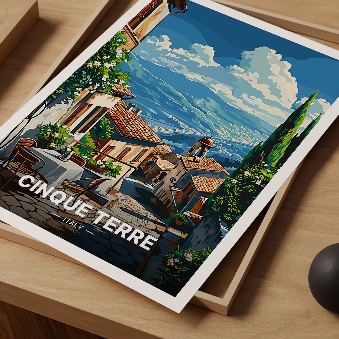 Cinque Terre Italy Hillside Village Cafe Terrace Valley View Poster - Image 3