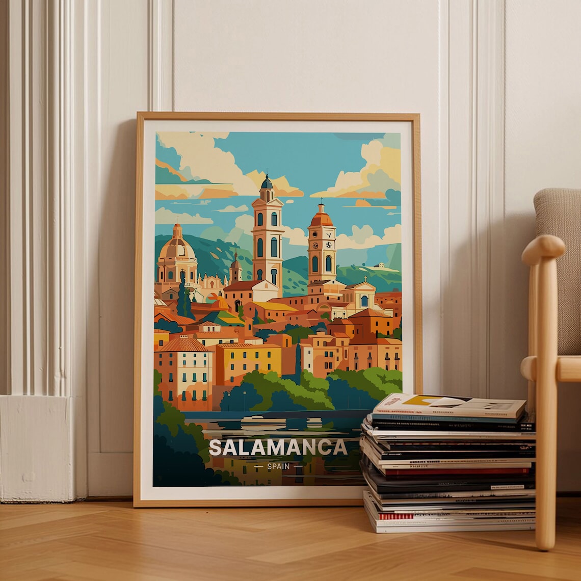 Salamanca Spain Vintage Travel Poster, Cityscape Art Print