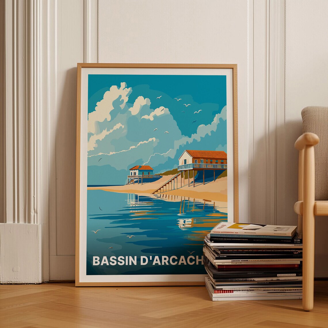 Bassin d'Arcachon Stilt Houses Vintage Coastal Travel Poster