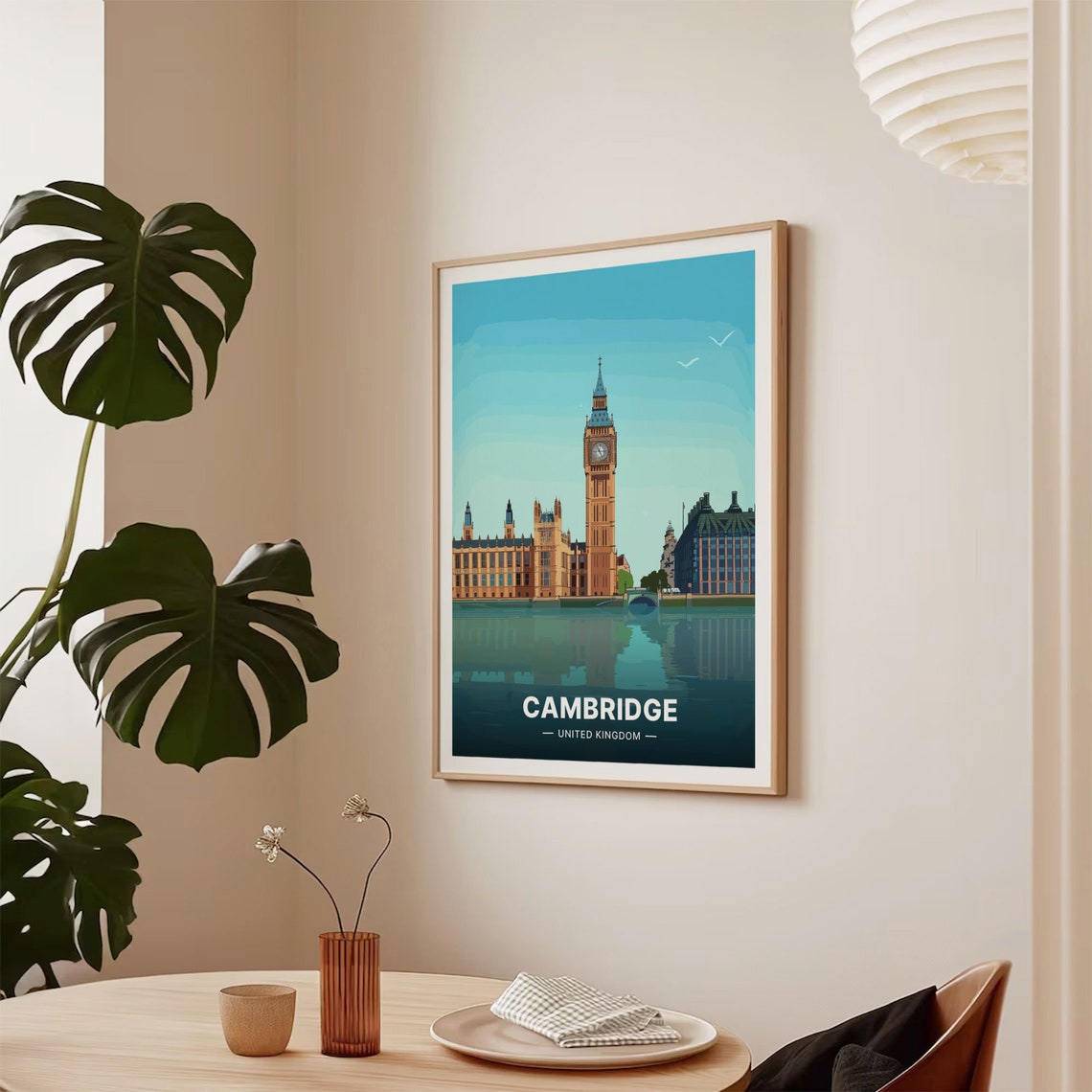Cambridge United Kingdom Riverside Clock Tower Skyline Poster - Image 2
