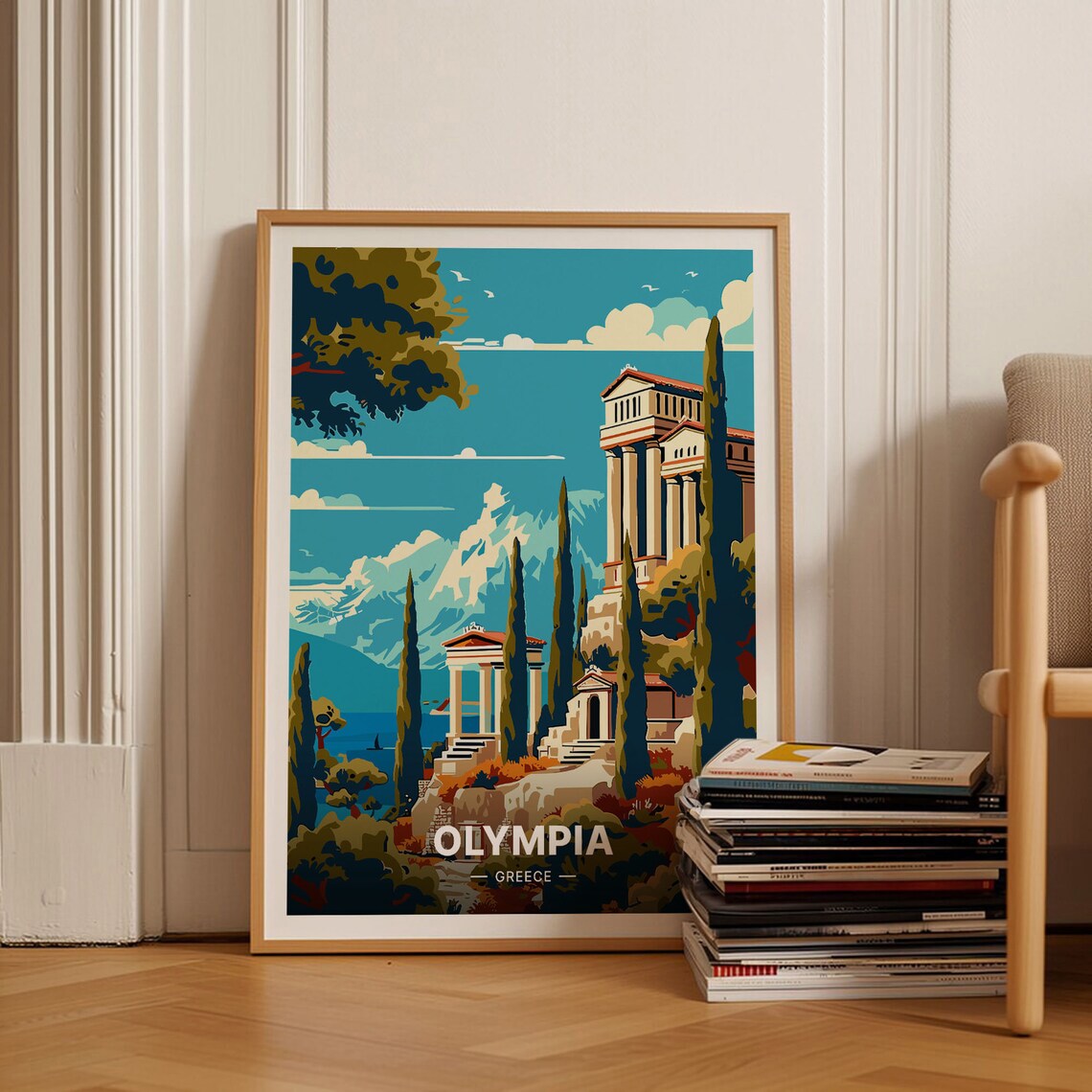 Olympia Greece Travel Poster, Greek Landscape Art Print