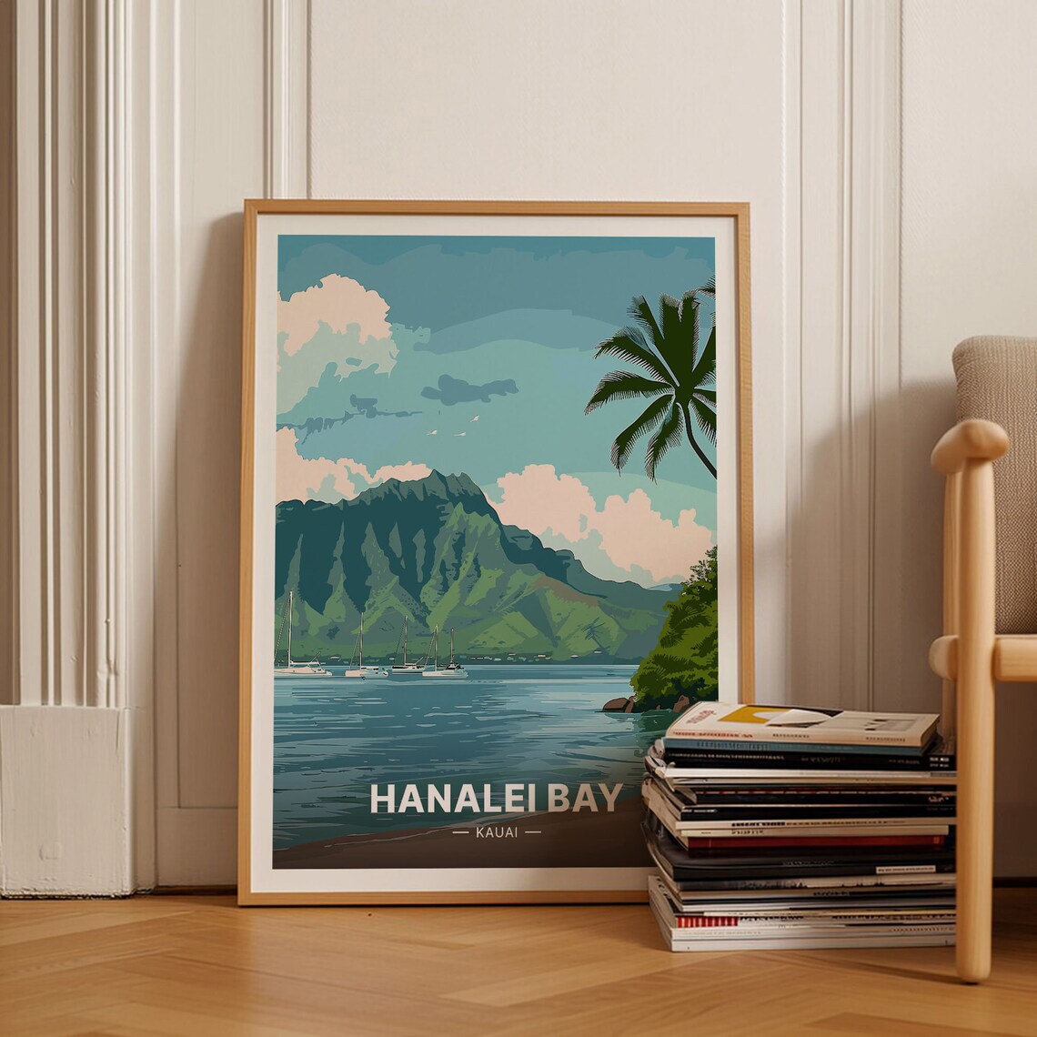 Hanalei Bay Kauai Travel Poster, Hawaiian Island Art