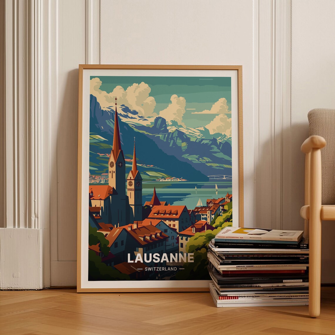 Lausanne Travel Poster, Switzerland Cityscape Art