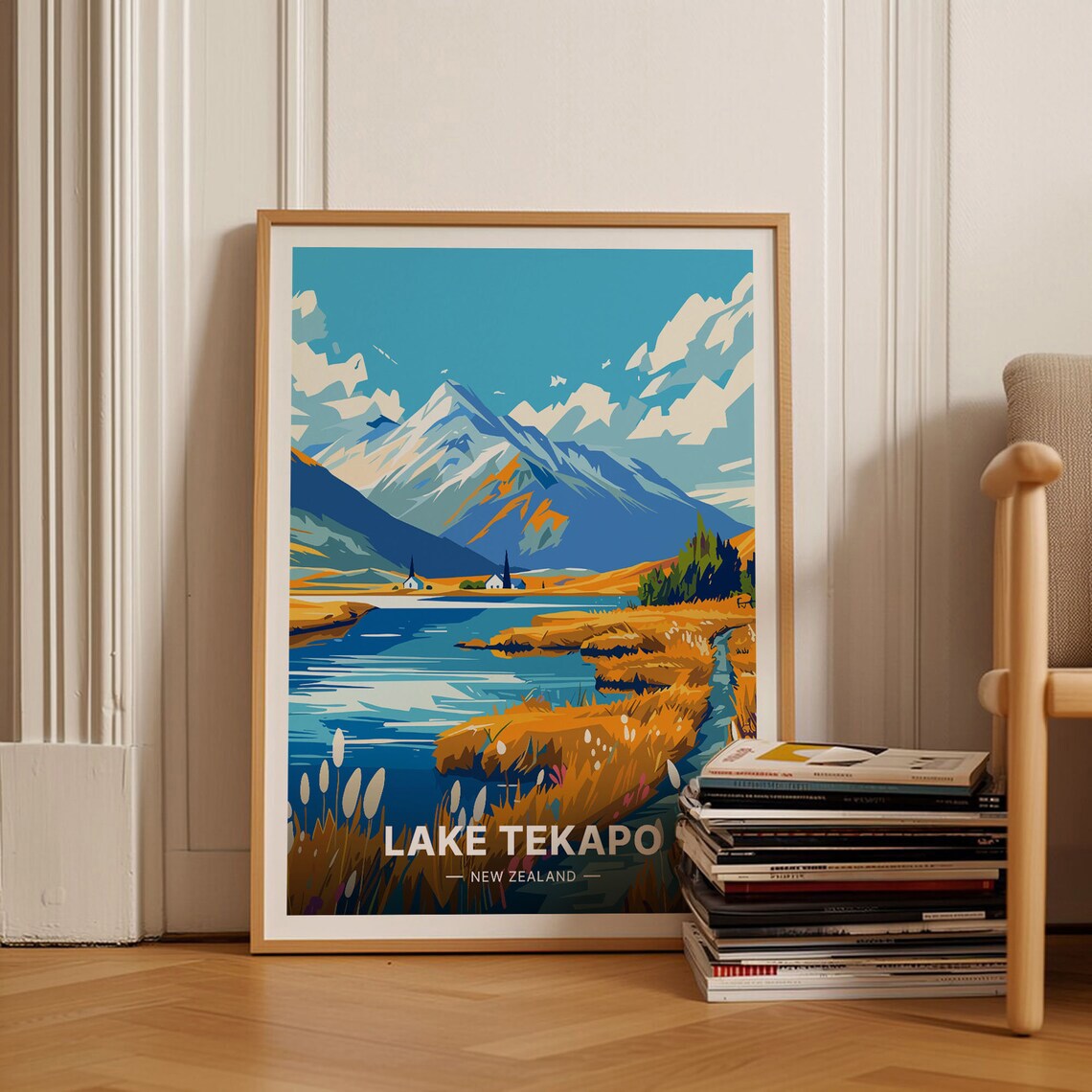 New Zealand Lake Tekapo Travel Poster, Scenic Art Print