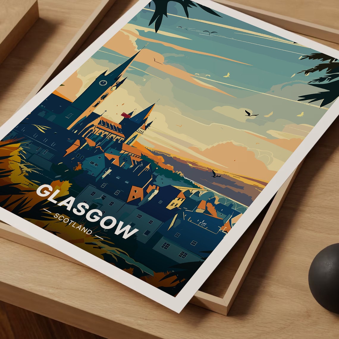 Glasgow Scotland Historic Cathedral Spires Sunset Cityscape Poster - Image 3