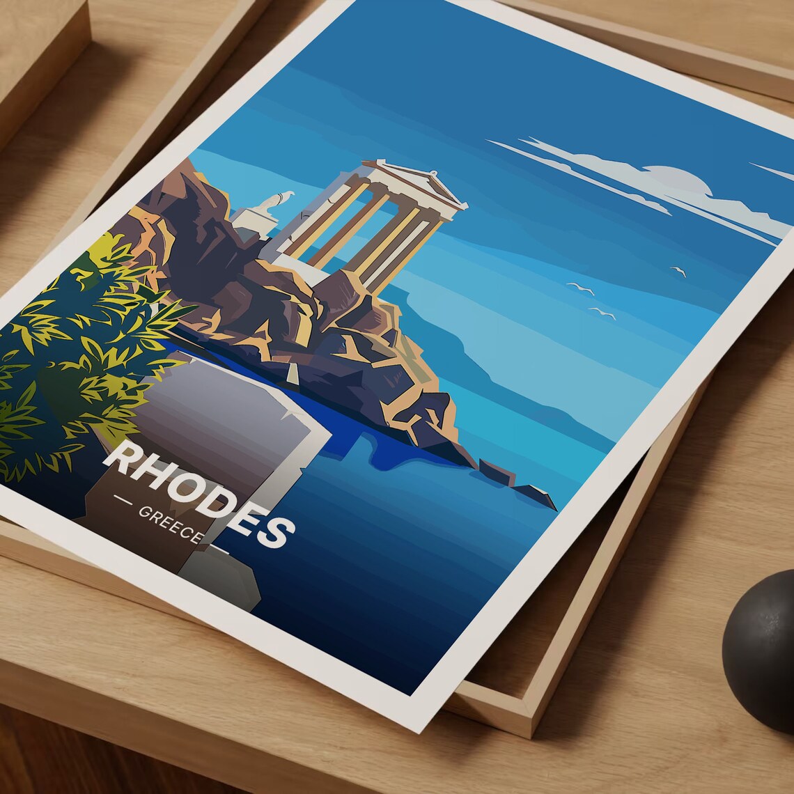 Rhodes Greece Ancient Temple Ruins Rocky Coast Vintage Travel Poster - Image 3