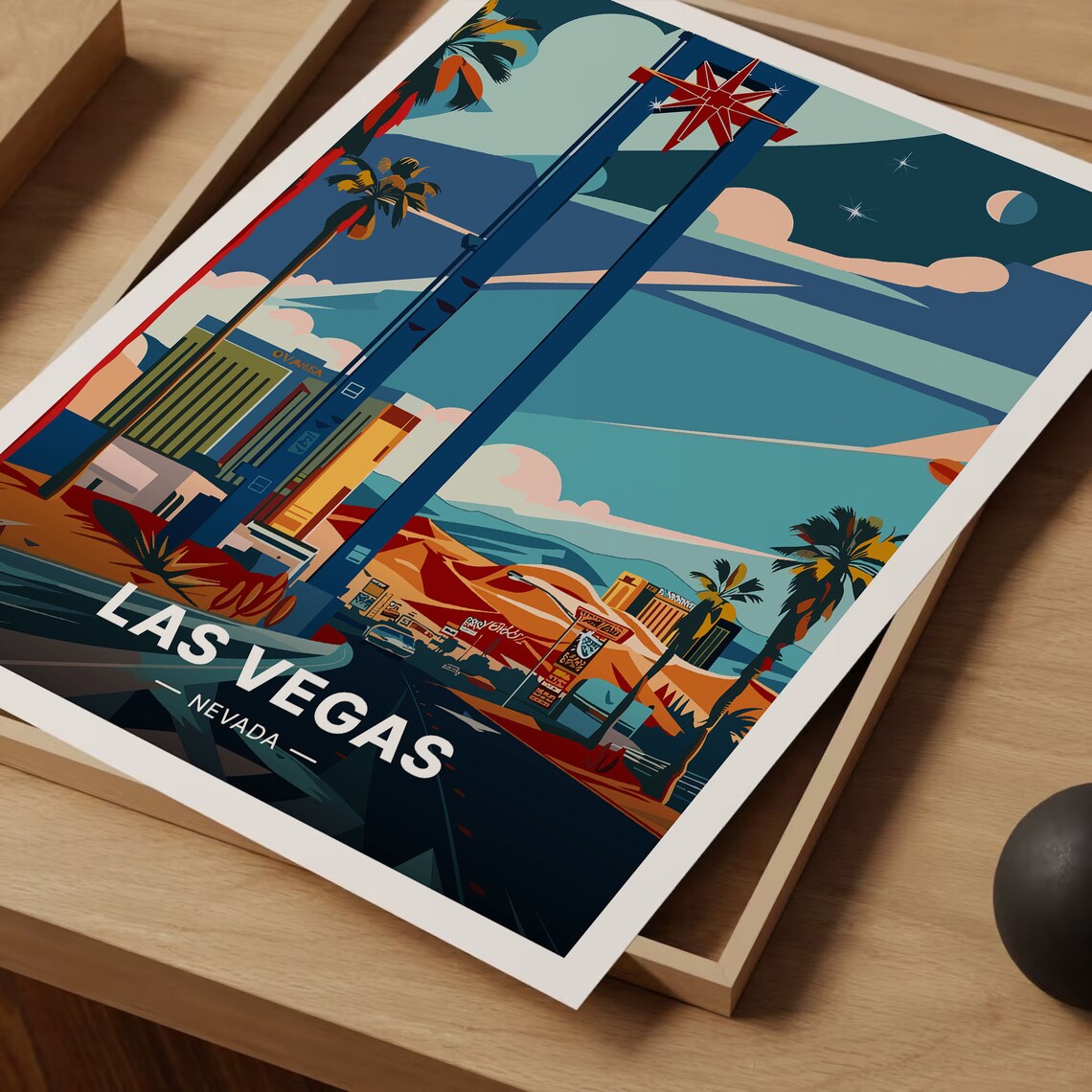 Las Vegas Nevada Travel Poster Neon Star Sign Casinos Palm Trees Art - Image 3
