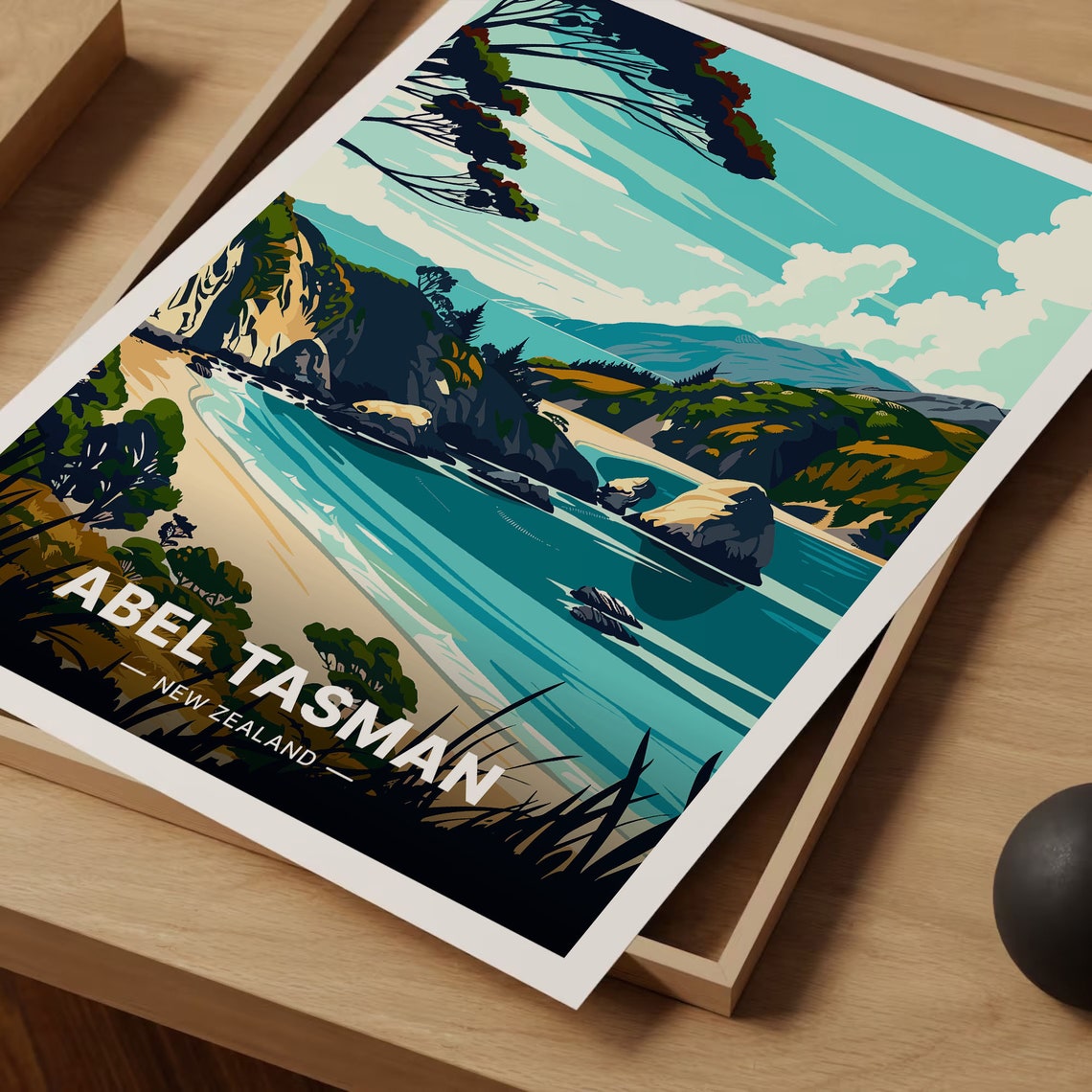 Abel Tasman New Zealand Poster Coastal Beach Cliffs Nature Art - Image 3