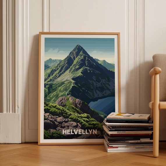Helvellyn Lake District Mountain Peak Hiking Retro Travel Poster