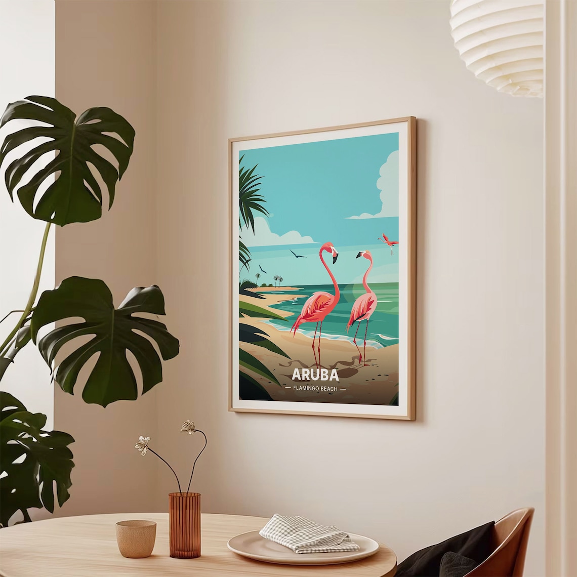 Aruba Flamingo Beach Travel Poster, Tropical Island - Image 2