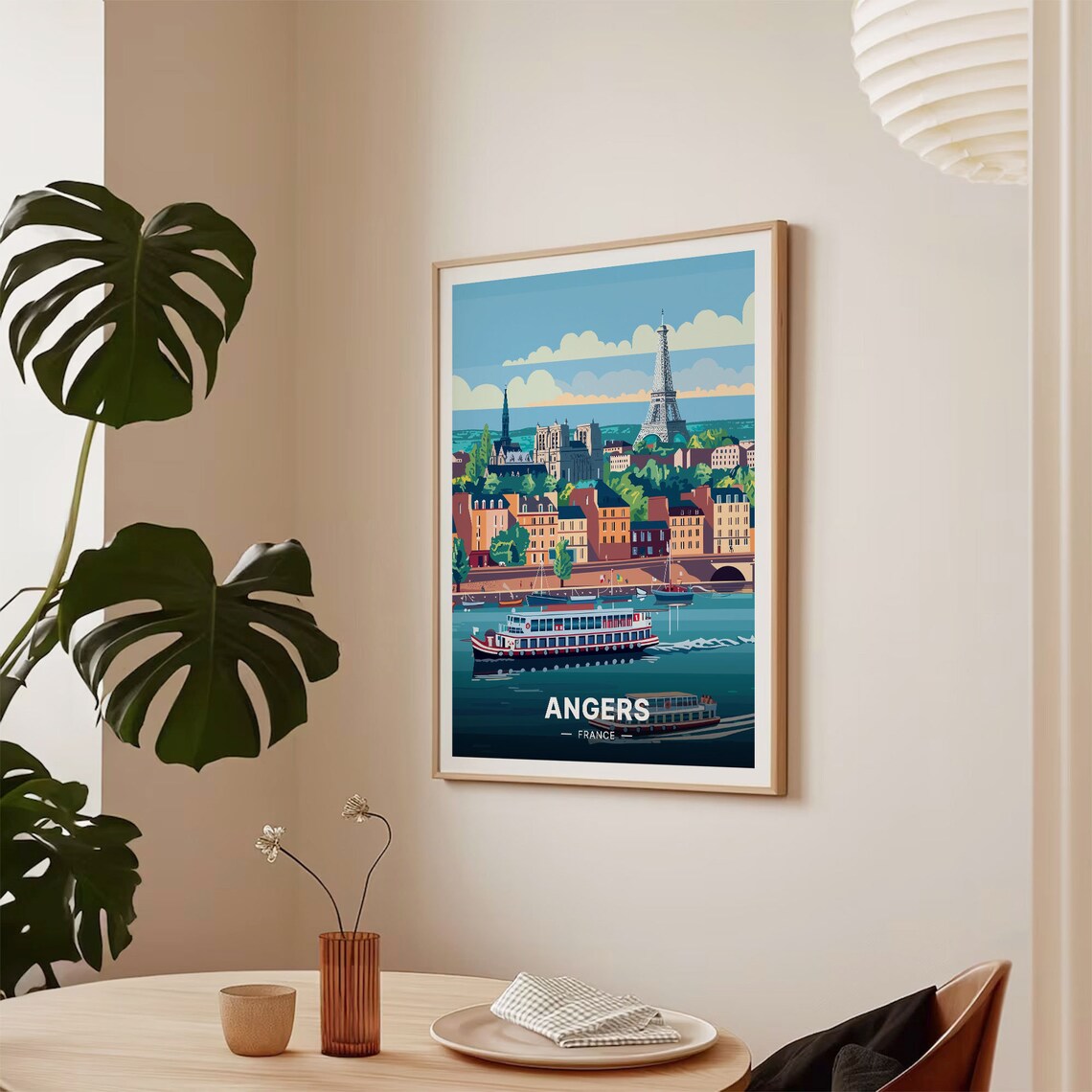 Angers France Riverside Cityscape Tower Cruise Boat Travel Poster - Image 2