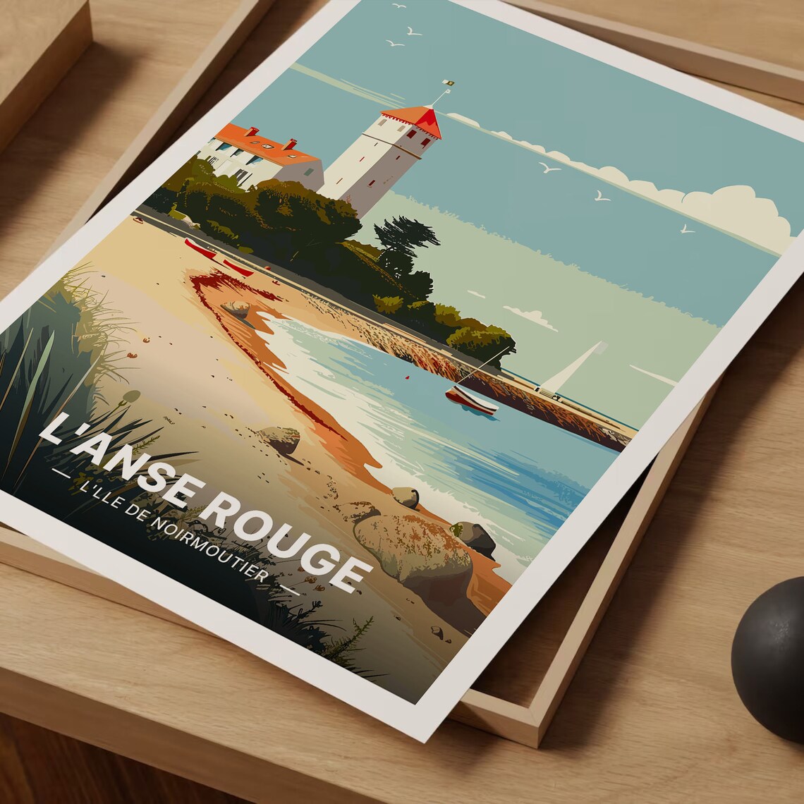 L'Anse Rouge Noirmoutier Island Lighthouse Beach Vintage Travel Poster - Image 3