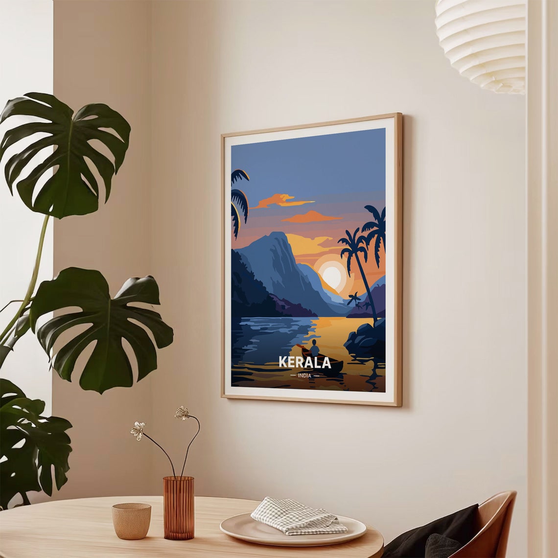 Kerala India Sunset Backwaters Palm Trees Canoe Travel Poster - Image 2